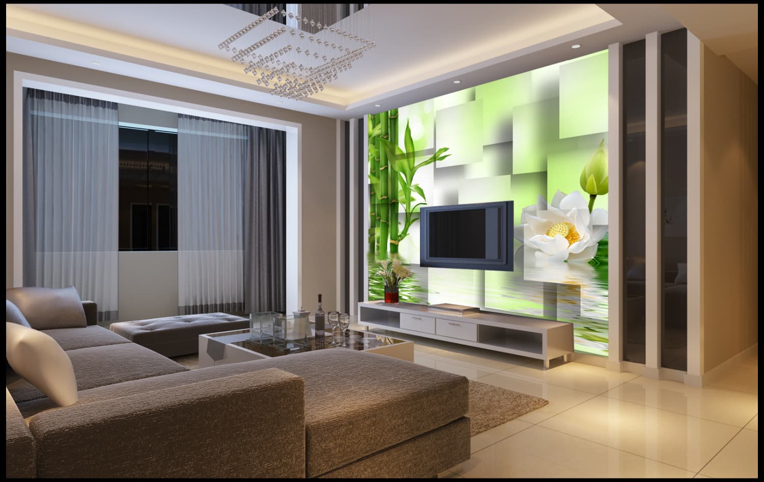 Custom printed bamboo feature wall